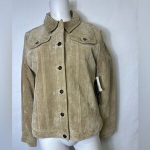 Vintage Fabio Suede Leather Tan Beige Jacket Button Washable Womens Small NWT